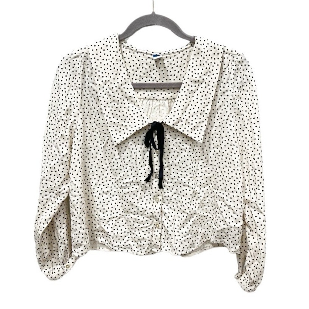Old Navy Twee Polka Dot Dramatic Collar Velvet Tie Blouse Size Small Petite